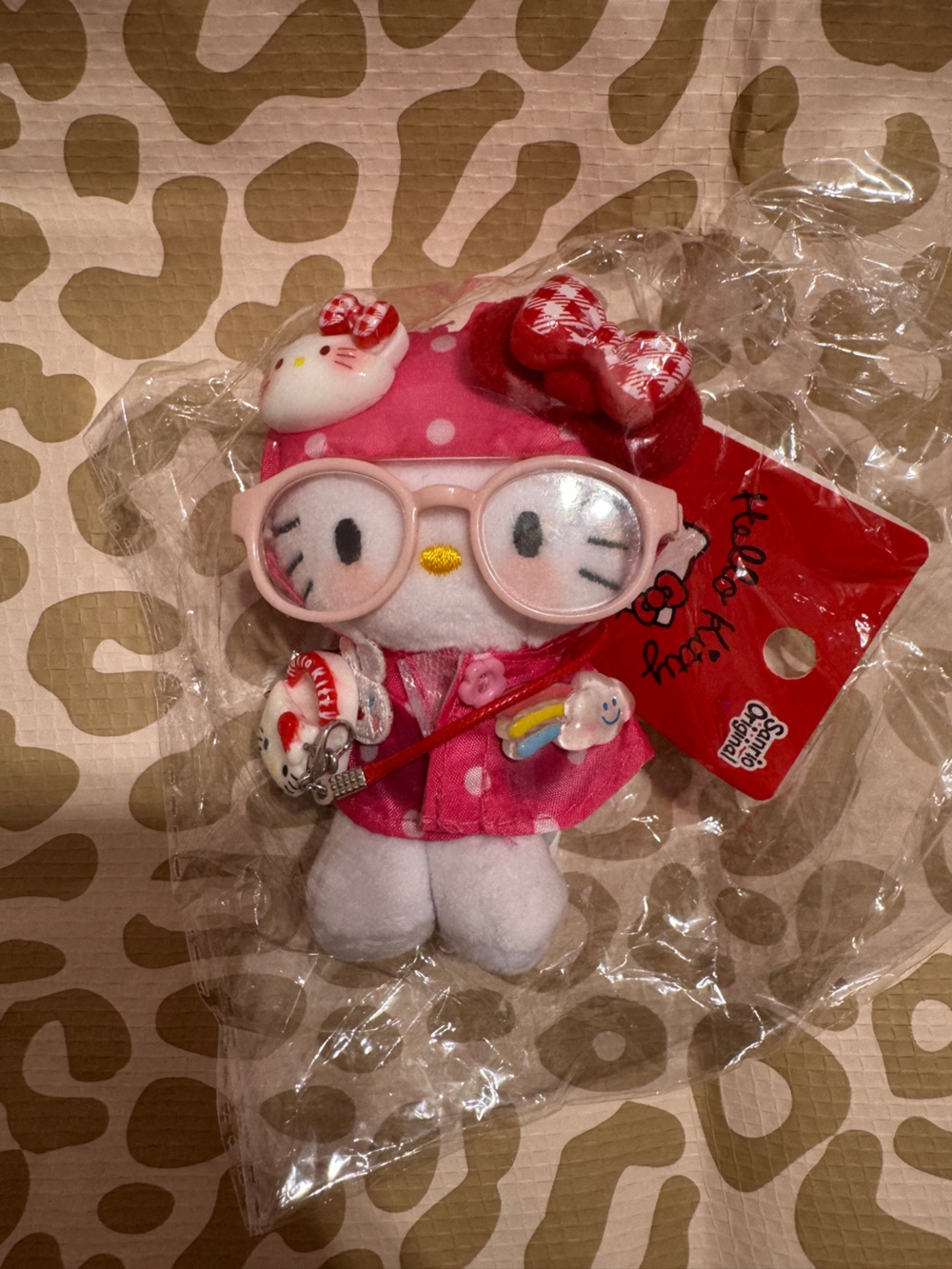 Sanrio Hello Kitty Pink Polka-Dot Plush Keychain with Sunglass Accent
